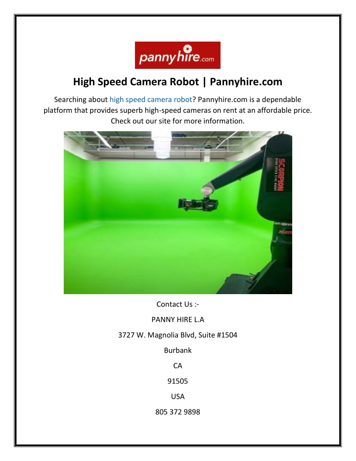 high speed camera robot pannyhire com