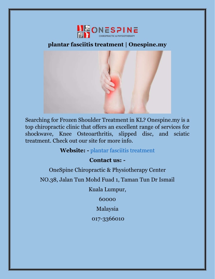 plantar fasciitis treatment onespine my