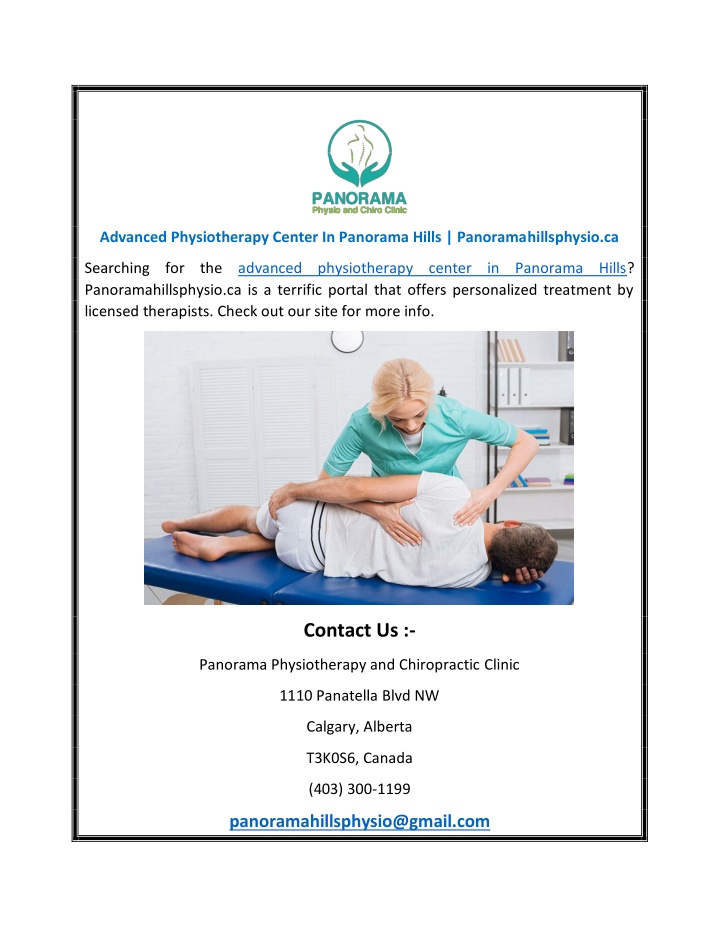 advanced physiotherapy center in panorama hills