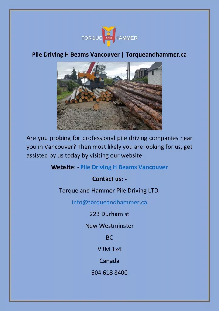 pile driving h beams vancouver torqueandhammer ca