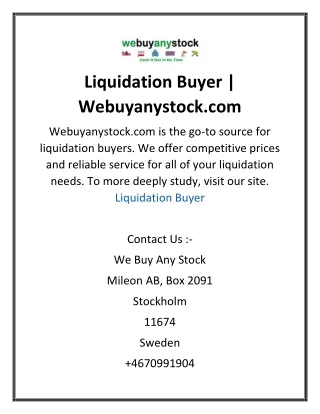 Liquidation Buyer  Webuyanystock.com