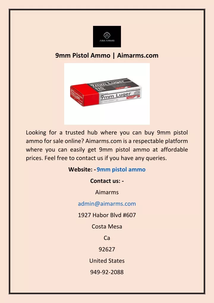 9mm pistol ammo aimarms com