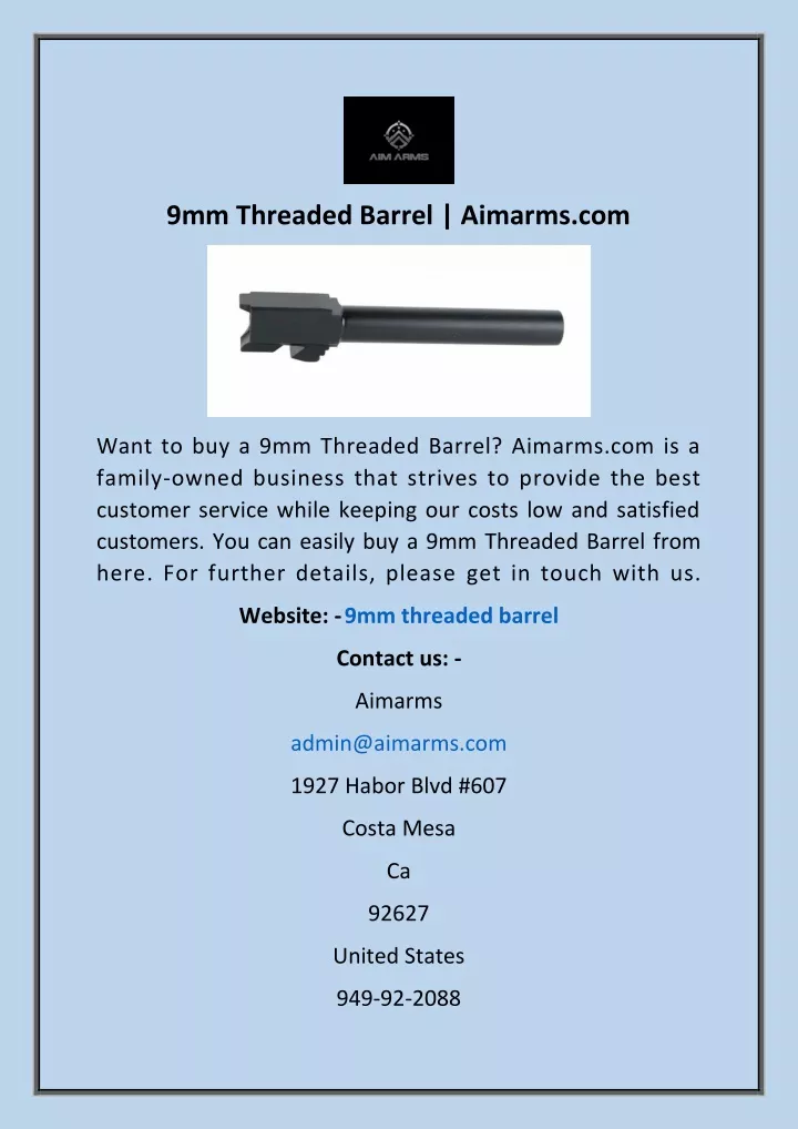 9mm threaded barrel aimarms com