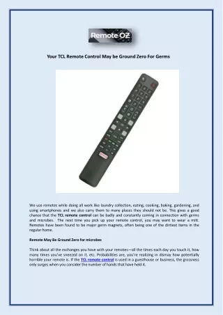 Your TCL Remote Control May be Ground Zero For Germs