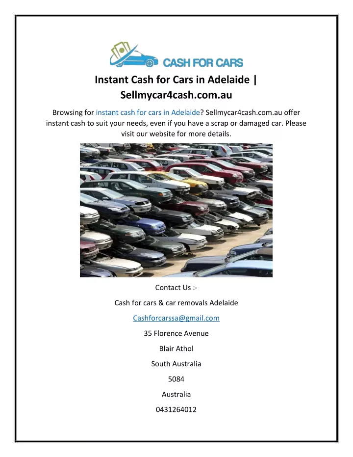 instant cash for cars in adelaide sellmycar4cash