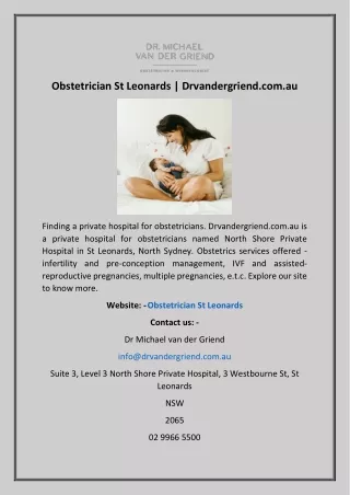 Obstetrician St Leonards | Drvandergriend.com.au