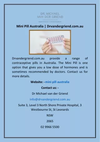Mini Pill Australia | Drvandergriend.com.au