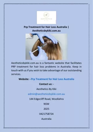 Prp Treatment For Hair Loss Australia | Aestheticsbykiki.com.au