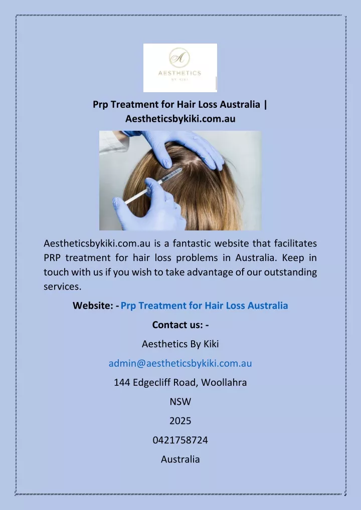 prp treatment for hair loss australia