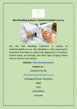 Skin Needling Sydney | Aestheticsbykiki.com.au