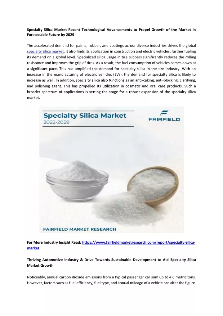 specialty silica market recent technological