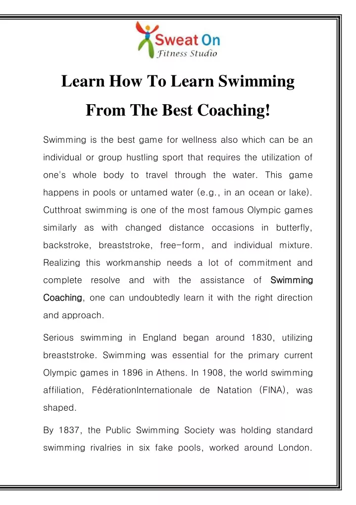 learn how to learn swimming