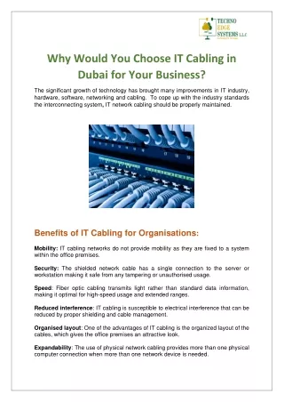 why would you choose it cabling in dubai for your