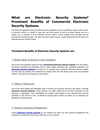Benefits of Commercial Electronic Security Systems | JSS Group
