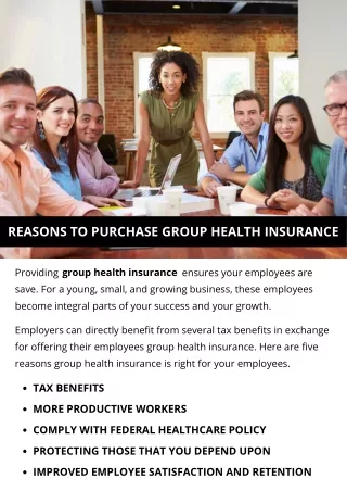 REASONS TO PURCHASE GROUP HEALTH INSURANCE