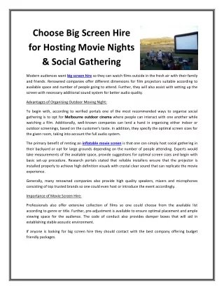 Choose Big Screen Hire for Hosting Movie Nights & Social Gathering