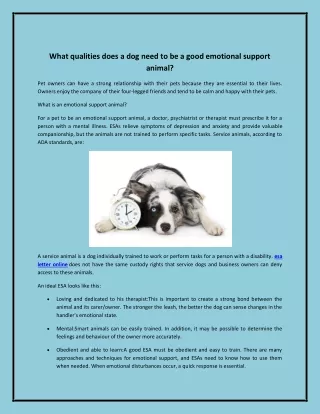 What qualities does a dog need to be a good emotional support animal
