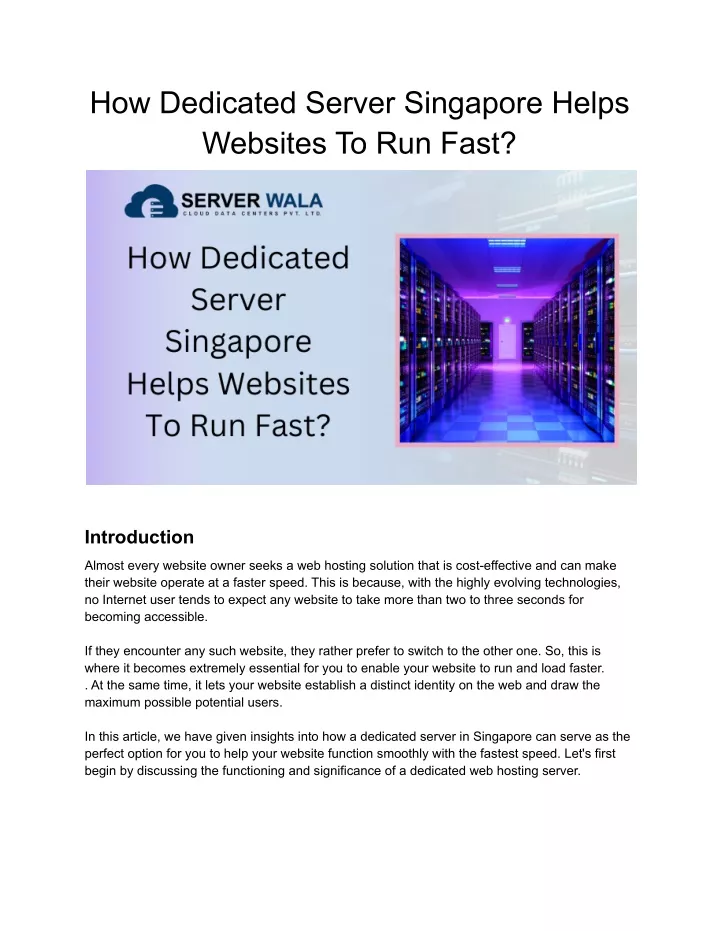 how dedicated server singapore helps websites