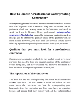 How To Choose A Professional Waterproofing Contractor