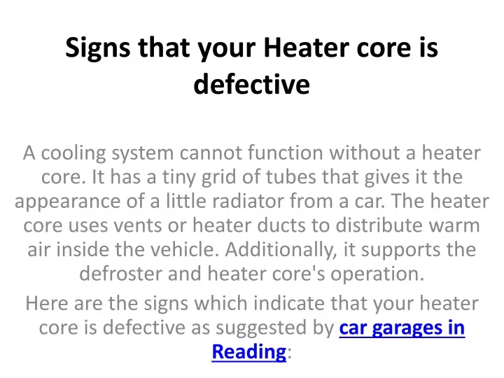 signs that your heater core is defective