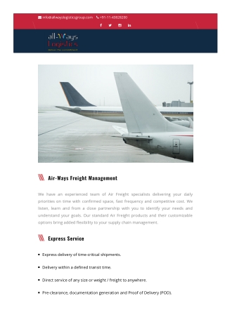 International Air Cargo Services in Delhi | All-Ways Logistics.