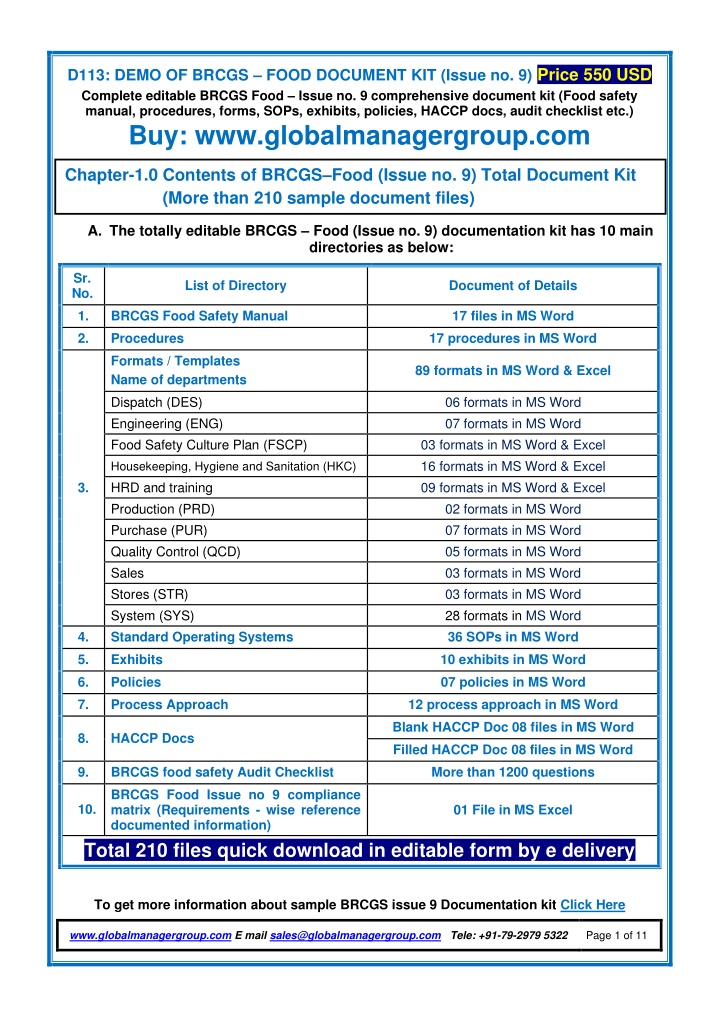 d113 demo of brcgs food document kit issue