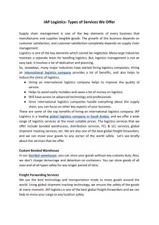 iap logistics types of services we offer