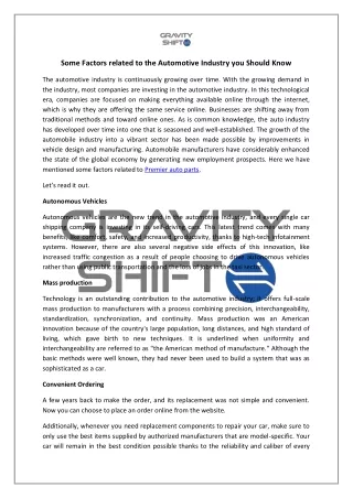 some factors related to the automotive industry