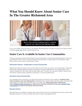 What You Should Know About Senior Care In The Greater Richmond Area