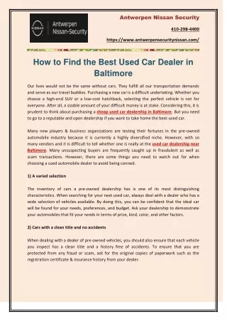 How to Find the Best Used Car Dealer in Baltimore