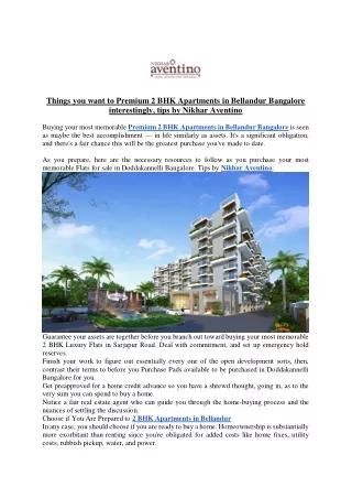 Things you want to Premium 2 BHK Apartments in Bellandur Bangalore interestingly, tips by Nikhar Aventino
