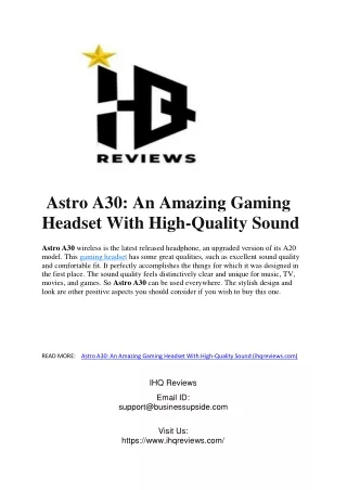 Astro A30  An Amazing Gaming Headset With High-Quality Sound (1)