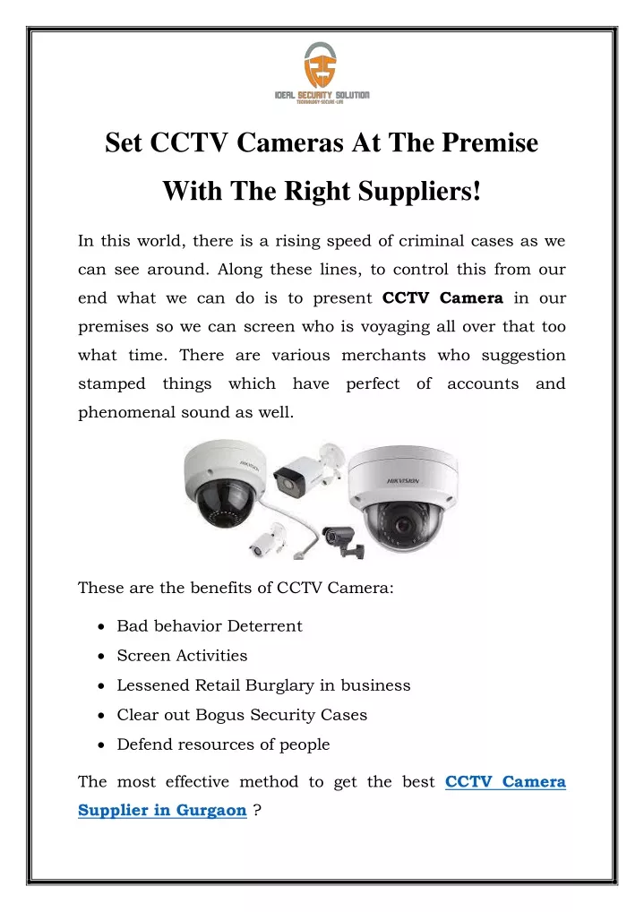 set cctv cameras at the premise