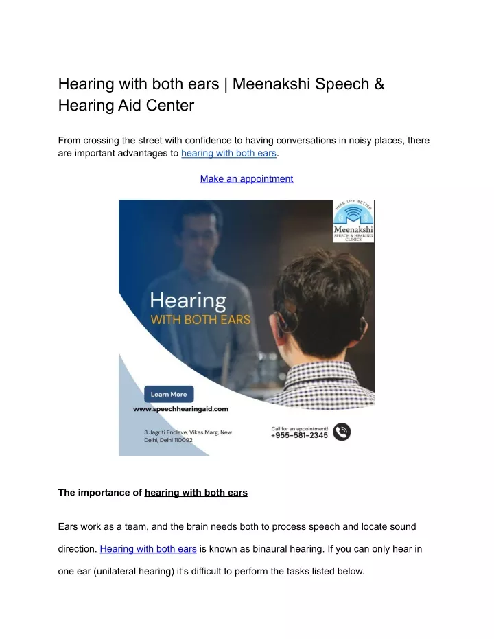 hearing with both ears meenakshi speech hearing