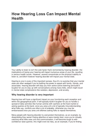 How Hearing Loss Can Impact Mental Health