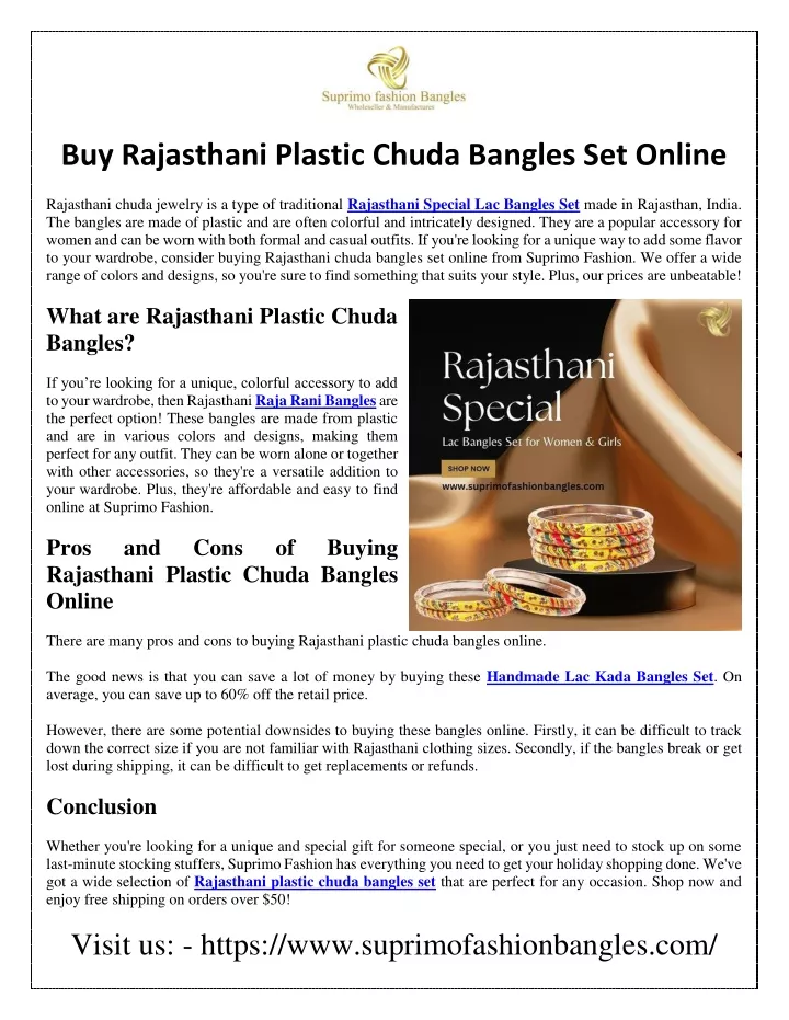 buy rajasthani plastic chuda bangles set online