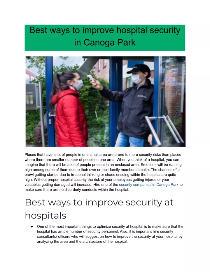 best ways to improve hospital security in canoga