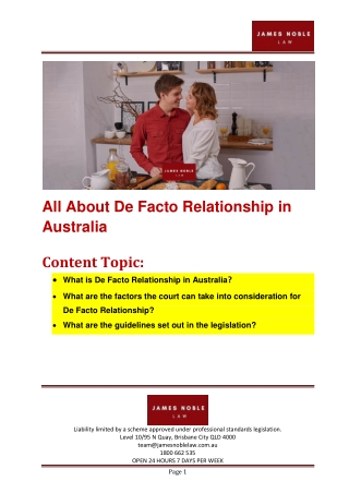 De Facto Relationship Australia - Factors & Guidelines - James Noble Law