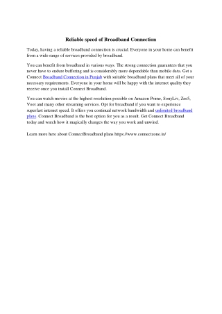 Reliable speed of Broadband Connection-1