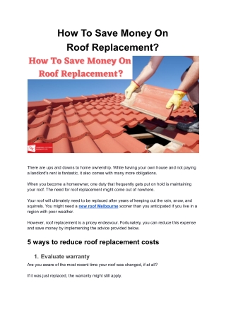 how to save money on roof replacement