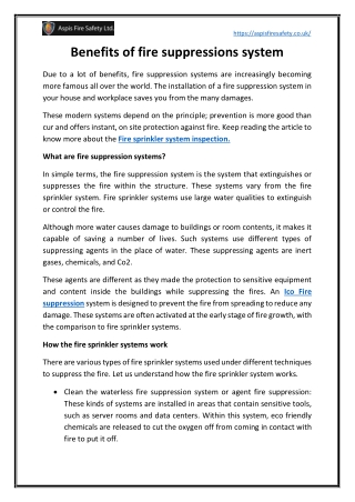 Benefits of fire suppressions system
