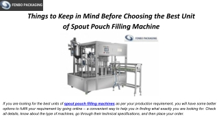 Things to Keep in Mind Before Choosing the Best Unit of Spout Pouch Filling Machine