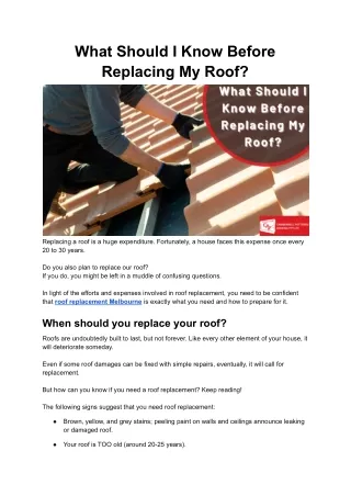 what should i know before replacing my roof