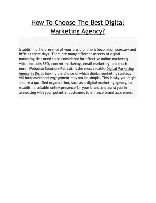 How To Choose The Best Digital Marketing Agency