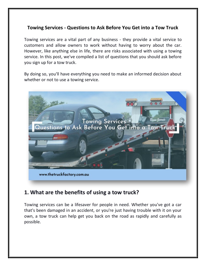 towing services questions to ask before