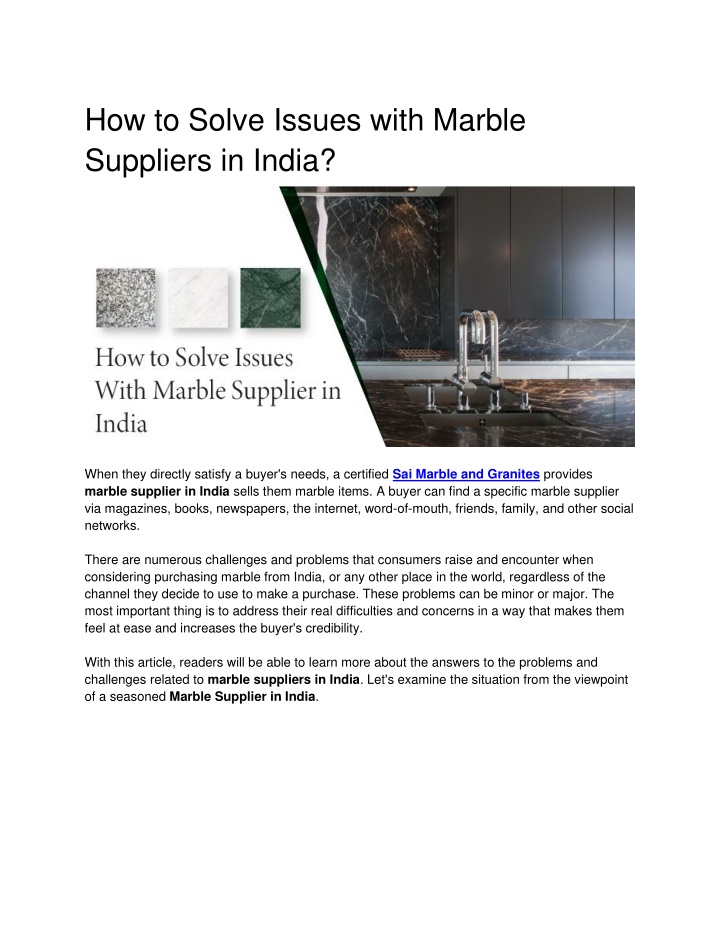 how to solve issues with marble suppliers in india