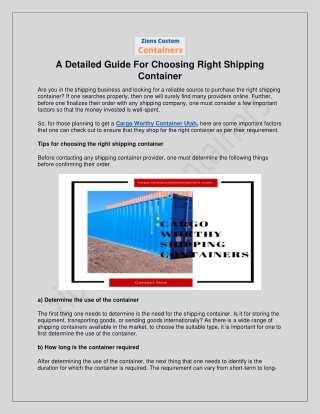 Choose Shipping Containers - Cargo Worthy Container Utah