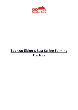 Top two Eicher’s Best Selling Farming Tractors