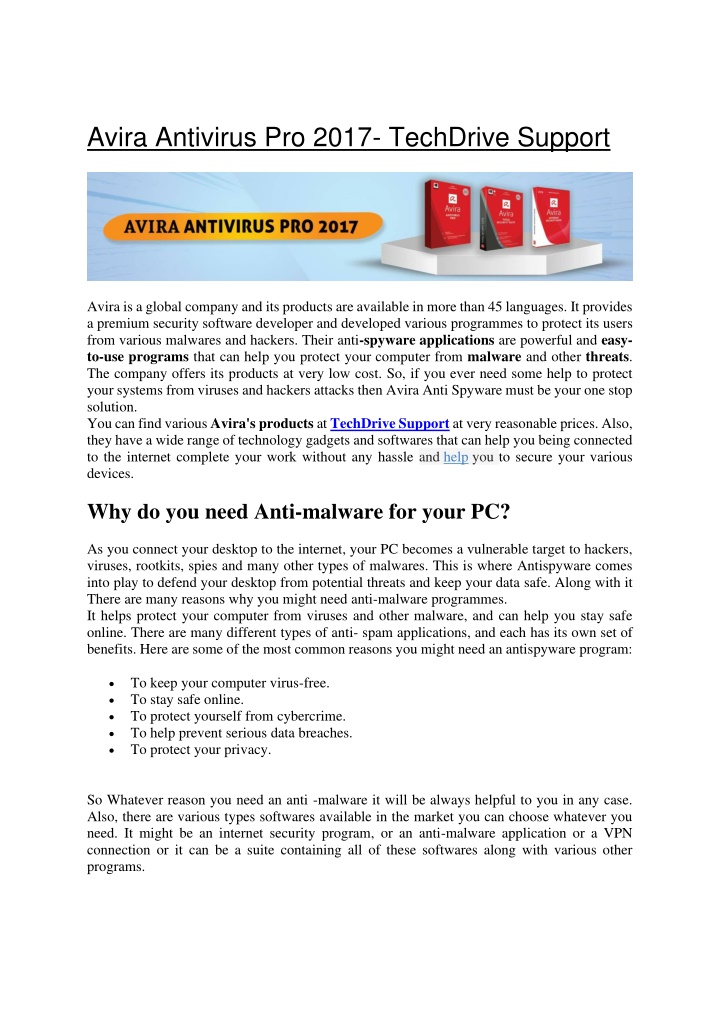 avira antivirus pro 2017 techdrive support