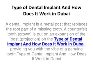 Type of Dental Implant And How Does It Work in Dubai